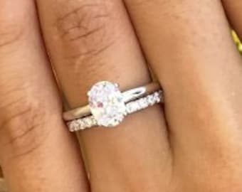 Oval Cut Moissanite Diamond Wedding Ring Set Silver Ring Set Stackable Ring Set Engagement Ring Set, Anniversary Ring Gift, Christmas Gift