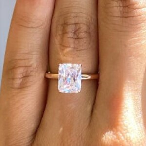 Radiant Moissanite Engagement Ring 14K Solid Rose Gold Wedding Ring Radiant Cut Engagement Ring Promise Ring Solitaire Diamond Ring