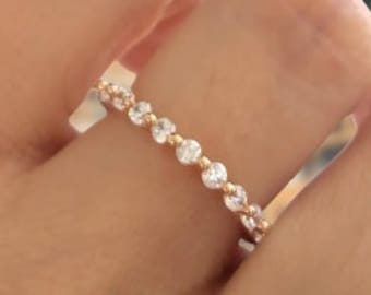 Round Cz Eternity Band Ring 14K Rose Gold Eternity Band Silver Rose Gold Cz Eternity Band, Stackable Ring, Proposal Eternity Wedding Rings