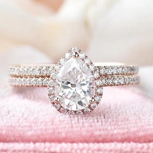 14K White Gold Anniversary Ring Set Pear Shape Wedding Ring Set Pear Cut Moissanite Ring Set Anniversary Gift Diamond Ring Promise Ring