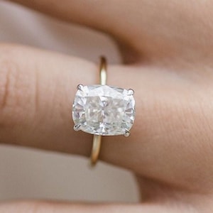 14K White Gold Wedding Ring Cushion Cut Moissanite Engagement Ring Cushion Diamond Anniversary Ring Promise Ring Anniversary Gift