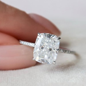 Elongated Cushion Moissanite Engagement Ring 14K White Gold Anniversary Ring Promise Ring Cushion Cut Diamond Wedding Ring Anniversary Gift
