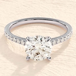 1 CT Round Cut Diamond Engagement Ring 14K White Gold Wedding Ring Solitaire Round Moissanite Anniversary Ring Promise Ring Anniversary Gift