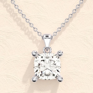 1 CT Cushion Simulated Diamond Pendant Cushion Cut Moissanite Pendant Necklace 14K Solid White Gold Pendant Necklace Anniversary Gift
