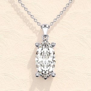 Marquise Cut Simulated Diamond Necklace for Woman Marquise Cut Solitaire Moissanite Pendant Necklace 14K Solid White Gold Pendant Necklace