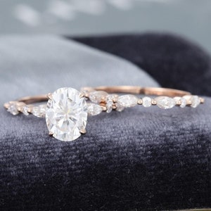 14K Rose Gold Anniversary Ring Set 2 CT Oval Moissanite Engagement Ring Set Oval Cut Wedding Ring Set Promise Ring Anniversary Gift