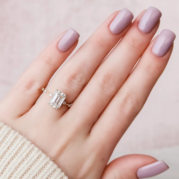 Moissanite 14k White Gold Anniversary Rings Emerald Cut Moissanite