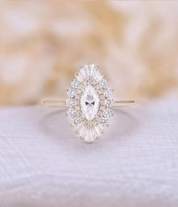 Marquise Double Halo Engagement Ring Marquise Moissanite - Etsy