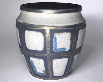 Jarrón de cerámica Raku con esmalte craquelado, firmado por Rita Bauman, de 14 cm (5,5 pulgadas).