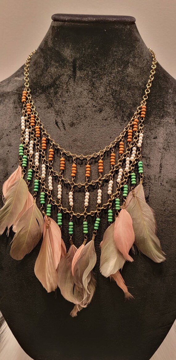 Boho Gypsy Hippie Style Feather Necklace - image 2