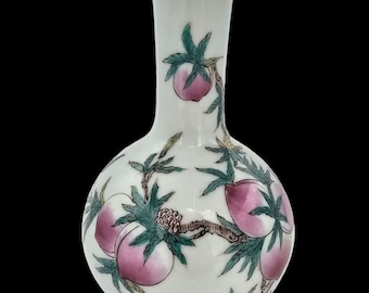 Porcelain Nine Peach Longevity Vase - 6&quot; Vintage
