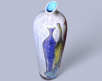 Mid Century Modern Sablo Manchini Signed | Japanese Ceramic Vase | 14" Abstract Studio Art Pottery