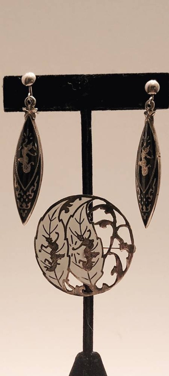Antique Sterling Silver Siam Earrings And Matching