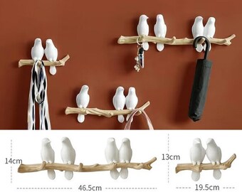 Minimalist bird Wall Hooks / Decorative bird on branch Hooks / Wall Hook Coat Hangers Rack /Bird Hooks
