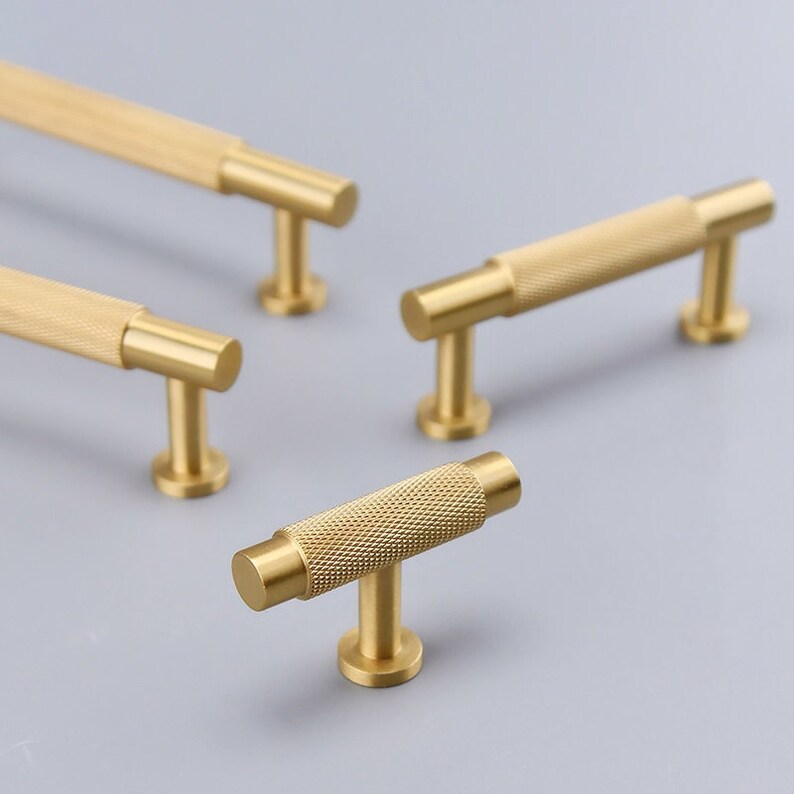 Satin Brass Door Handles Knurled Handles Pull Modern Etsy