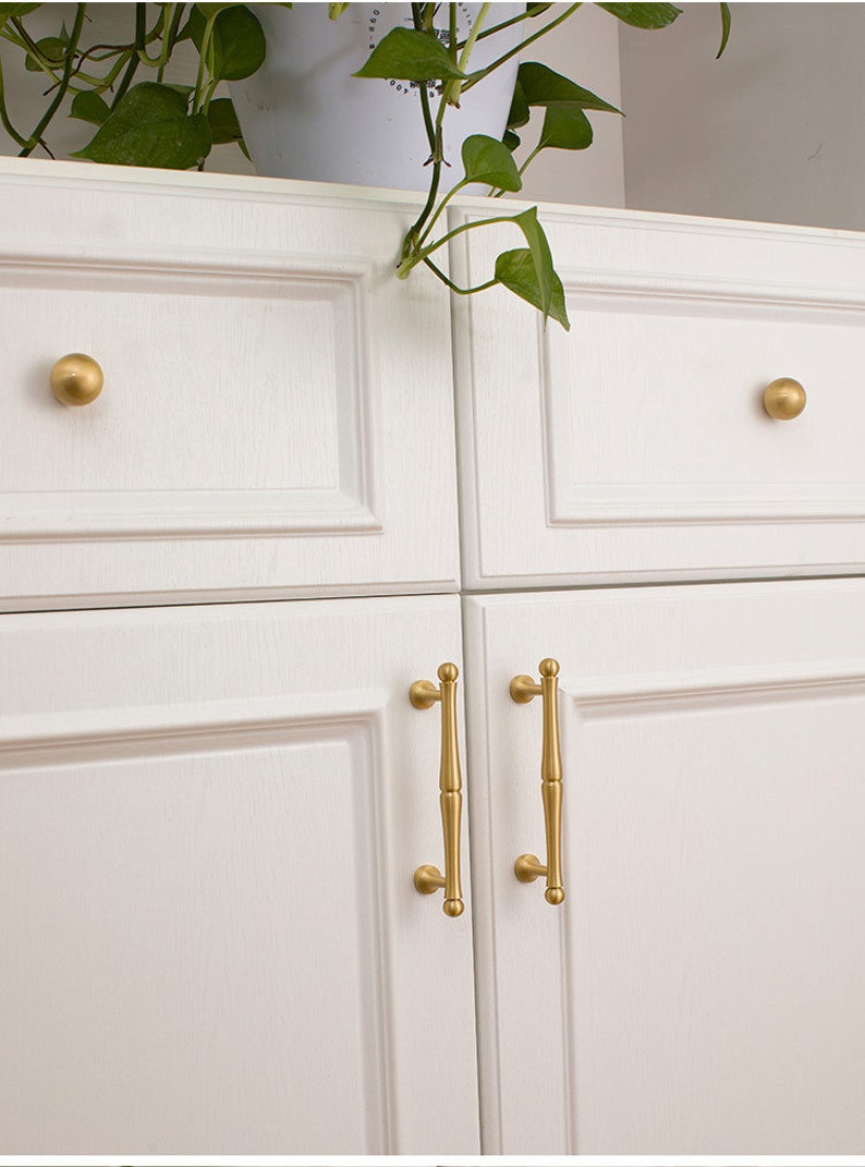 Brushed Brass Pulls Minimalist Round Ball Drawer Etsy