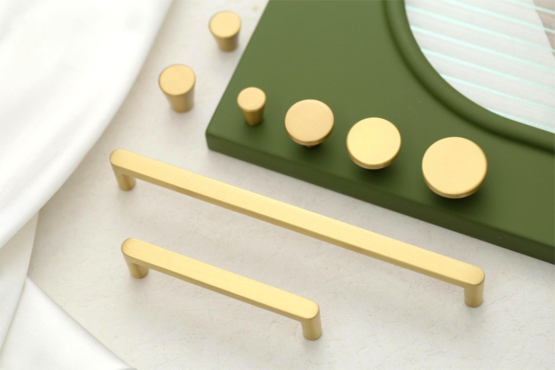 Minimalist Brass Drawerpulls, Golden Dresser Knobs Handles,