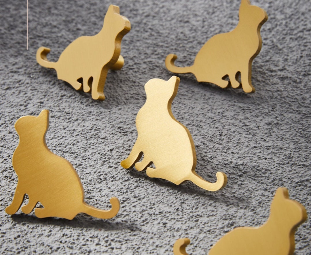 Gold Cats Knob Kids Bedroom Animal Knobs Drawer Knobs Etsy