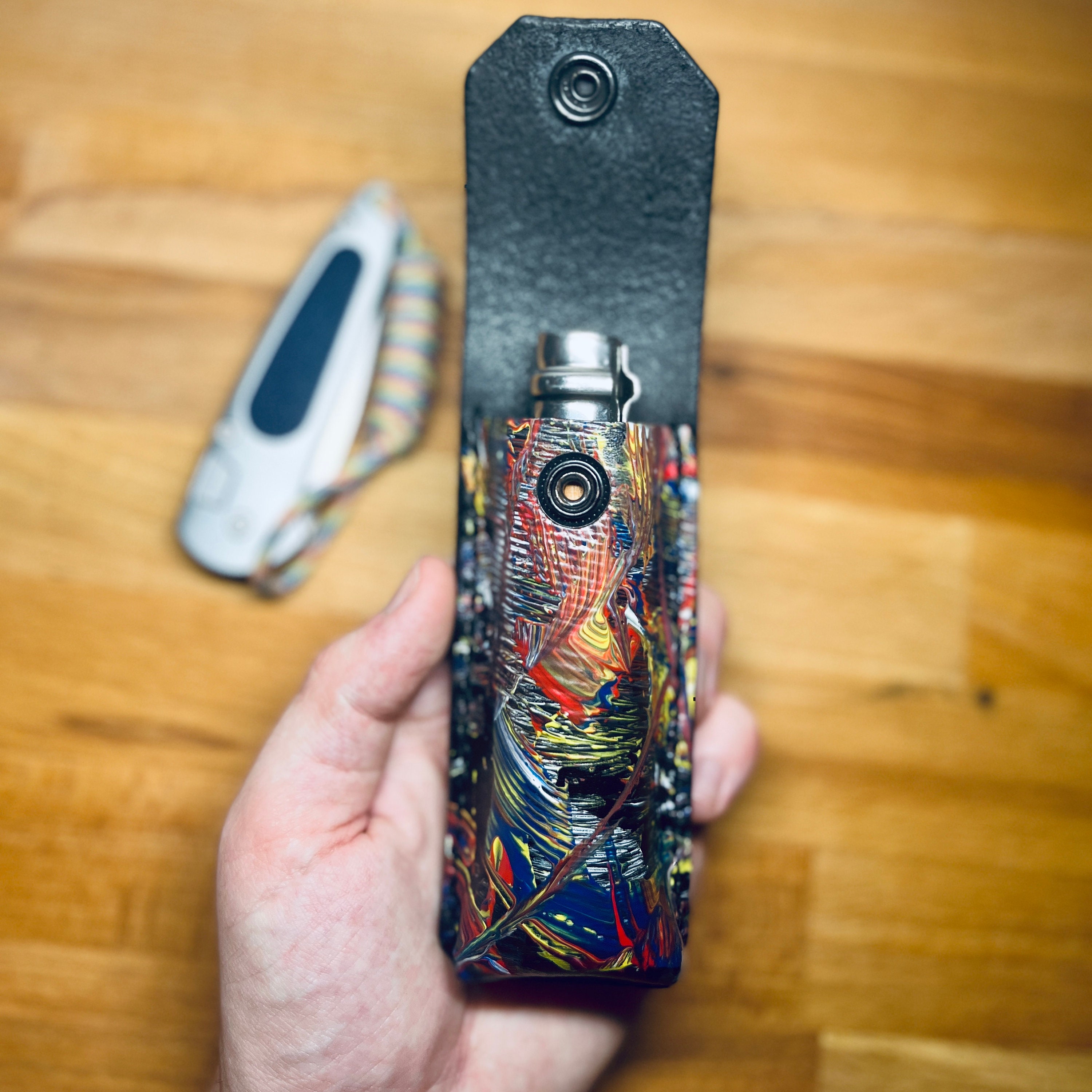 Leder-Messertasche Schwarz - Klappbar, Für Gürtel Oder Tasche, Taktische Messerscheide