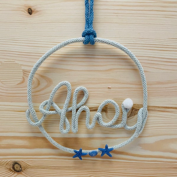 Lettering “Ahoy” pendant, maritime application, wall decoration, knitted tube wire name, door pendant, wedding gift, gift