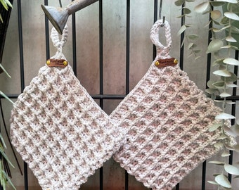 Gehäkelte Topflappen in creme/beige. Topflappen im Waffelmuster gehäkelt, Crochet Potholders, Untersetzer, Küchenhelfer, Koch Zubehör