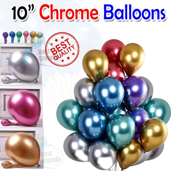 10" 100CHROME BALLOONS METALLIC LATEX PEARL Helium Baloon Birthday Party UK 