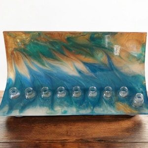 Handmade Menorah, Blue Gold Hanukkah Menorah, Blue Swirl Judaica collectors, Modern Chanukah Decor, Unique Jewish Gift, Jerusalem Artist