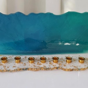 Handmade Menorah, Blue Gold Hanukkah Menorah, Blue Swirl Judaica collectors, Modern Chanukah Decor, Unique Jewish Gift, Jerusalem Artist