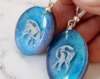 Boucles d'oreilles méduses océan, boucles d'oreilles bleu turquoise, boucles d'oreilles ovales pour femmes, boucles d'oreilles amusantes pendantes, boucles d'oreilles méduses pour adolescents