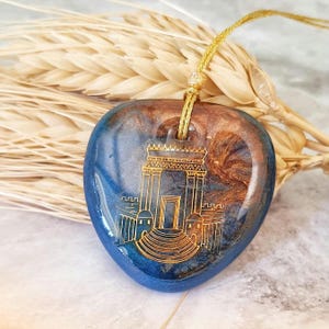 Blue Bronze Gold Holly Temple Necklace, Jerusalem Temple necklace, Jerusalem Gift, Israel art Judaica, The Second Holy Temple in Jerusalem