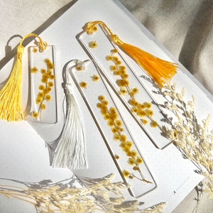 Australian native golden wattle dried flowers | Handmade resin bookmarks