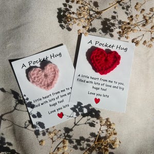Adorable pink & red handmade crochet pocket hug hearts | Made by Ever Beautiful