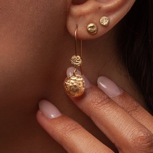 Hammered Disc Earrings, Dangle Earrings, Gold Plated Earrings, Circle Drop Earrings, Dainty Round Earrings, Small Earrings, Gifts For Women