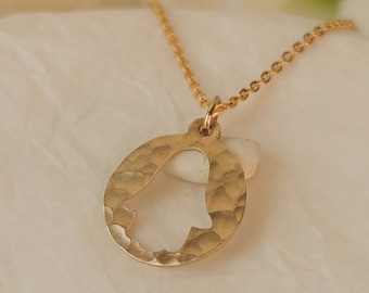 Hammered Gold Hamsa Talisman Necklace, Spiritual Protection Jewelry, Judaica Gift Handmade in Israel
