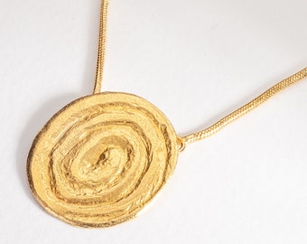 Geometric Pendant Necklace, Gold Plated Spiral Pendant, Swirl Pendant Necklace, Spiral Jewelry, Hammered Necklace, Lightweight Boho Necklace