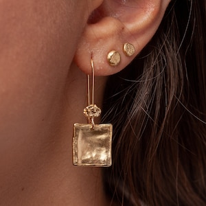Square Drop Earrings, Dangling Gold Earrings, Hammered Earrings, Geometric Earrings, Ethnic Earrings, Boho Earrings, Statement Earrings