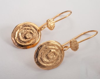 Circle Drop Earrings ,Gold Plated Dangle Earrings For Women, Hammered Disc Earrings, Ethnic Coin Earrings, Boho Earrings, Unique Earrings