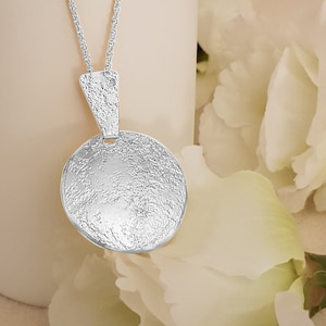 Large Silver Pendant Necklace, Round Sterling Silver Necklace for Women, Hammered Silver 925 Necklace, Boho Silver Handcrafted Necklace