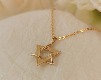 Delicate Gold Jewish Star Pendant, Unique Handmade Magen David Necklace From Israel, Spiritual Jewelry