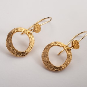 Circle Drop Earrings, Hammered Earrings, Gold Dangle Earrings, Geometric Earrings, Ethnic Earrings, Unique Earrings, Boho Earrings For Women image 2
