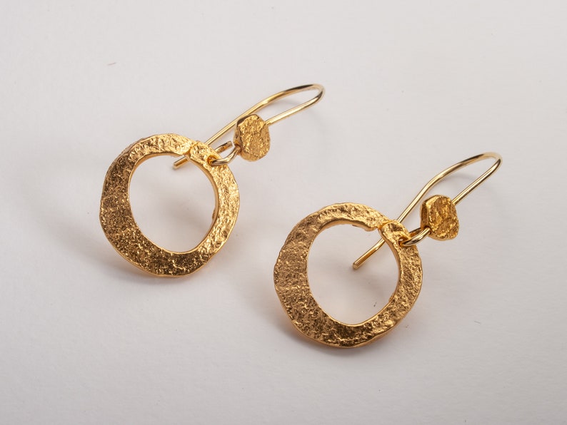 Circle Drop Earrings, Hammered Earrings, Gold Dangle Earrings, Geometric Earrings, Ethnic Earrings, Unique Earrings, Boho Earrings For Women image 2