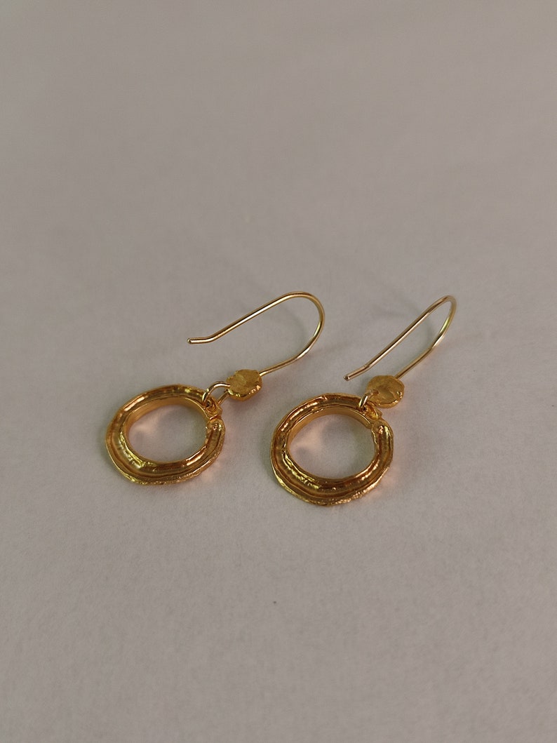 Circle Drop Earrings, Hammered Earrings, Gold Dangle Earrings, Geometric Earrings, Ethnic Earrings, Unique Earrings, Boho Earrings For Women image 3