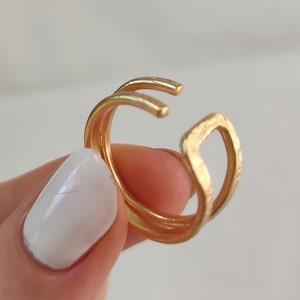 Modern Double Band Ring, Unique Handcrafted Ring, Women's Wide Boho Ring, Geometric Gold Plated Ring, Nickel Free Ring, Handmade Jewelry zdjęcie 7