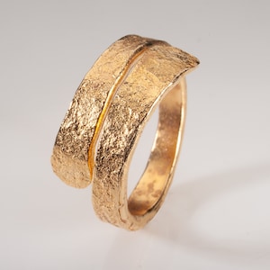 Adjustable Gold Wrap Ring, Spiral Band Ring, Hammered Gold Plated Ring, Gold Rings For Women, Wrap Around Ring, Nickel Free Gold Plated Ring