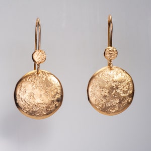 Circle Disc Earrings, Gold Disk Earrings, Gold Plated Earrings, Disc Dangle Earrings, Hammered Earrings, Large Dangle Earrings image 5