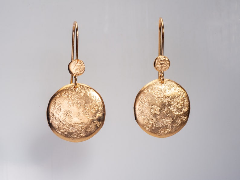 Circle Disc Earrings, Gold Disk Earrings, Gold Plated Earrings, Disc Dangle Earrings, Hammered Earrings, Large Dangle Earrings image 5