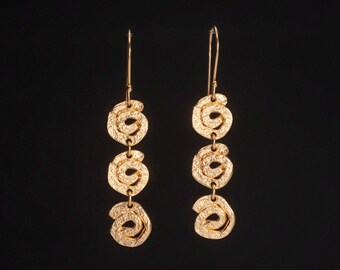 Gold Plated Spiral Drop Earrings: Boho Ethnic Dangle Earrings