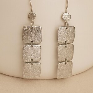 Rectangular Earrings, Boho Earrings, Ethnic Earrings, Long Dangle Earrings, Geometric Earrings, Hammered Earrings, Silver Drop Earrings
