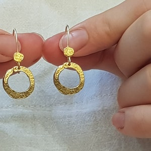 Circle Drop Earrings, Hammered Earrings, Gold Dangle Earrings, Geometric Earrings, Ethnic Earrings, Unique Earrings, Boho Earrings For Women image 6