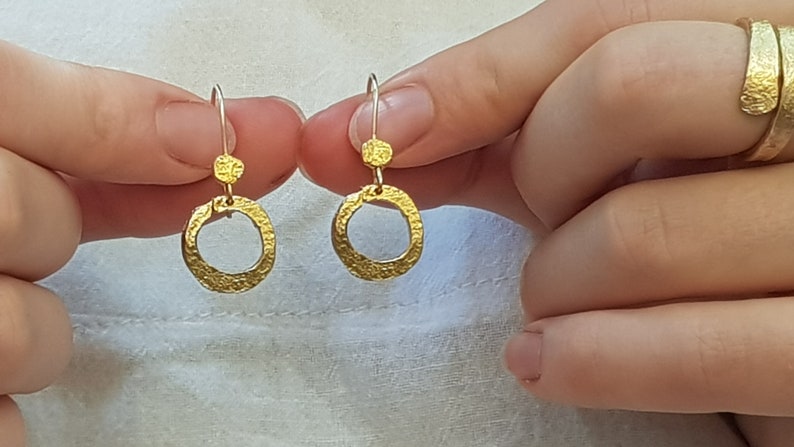 Circle Drop Earrings, Hammered Earrings, Gold Dangle Earrings, Geometric Earrings, Ethnic Earrings, Unique Earrings, Boho Earrings For Women image 6